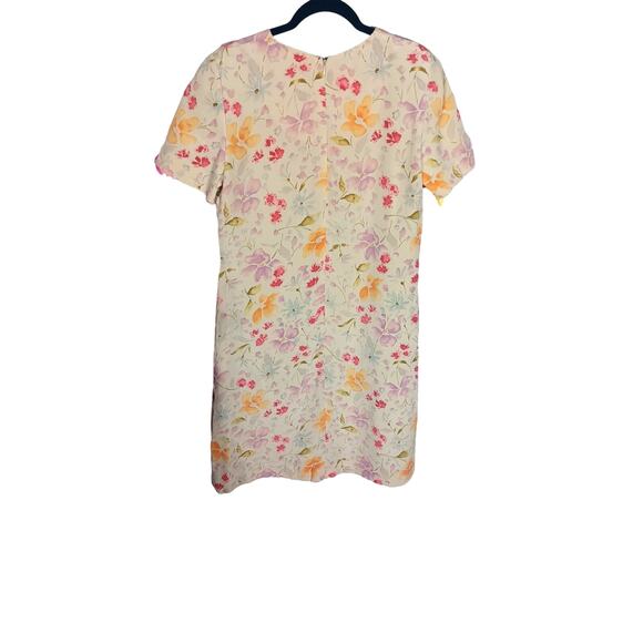 Talbots Vintage 100% Silk Yellow Floral Short Sleeve Midi Zip up Dress in 14P - Picture 4 of 6